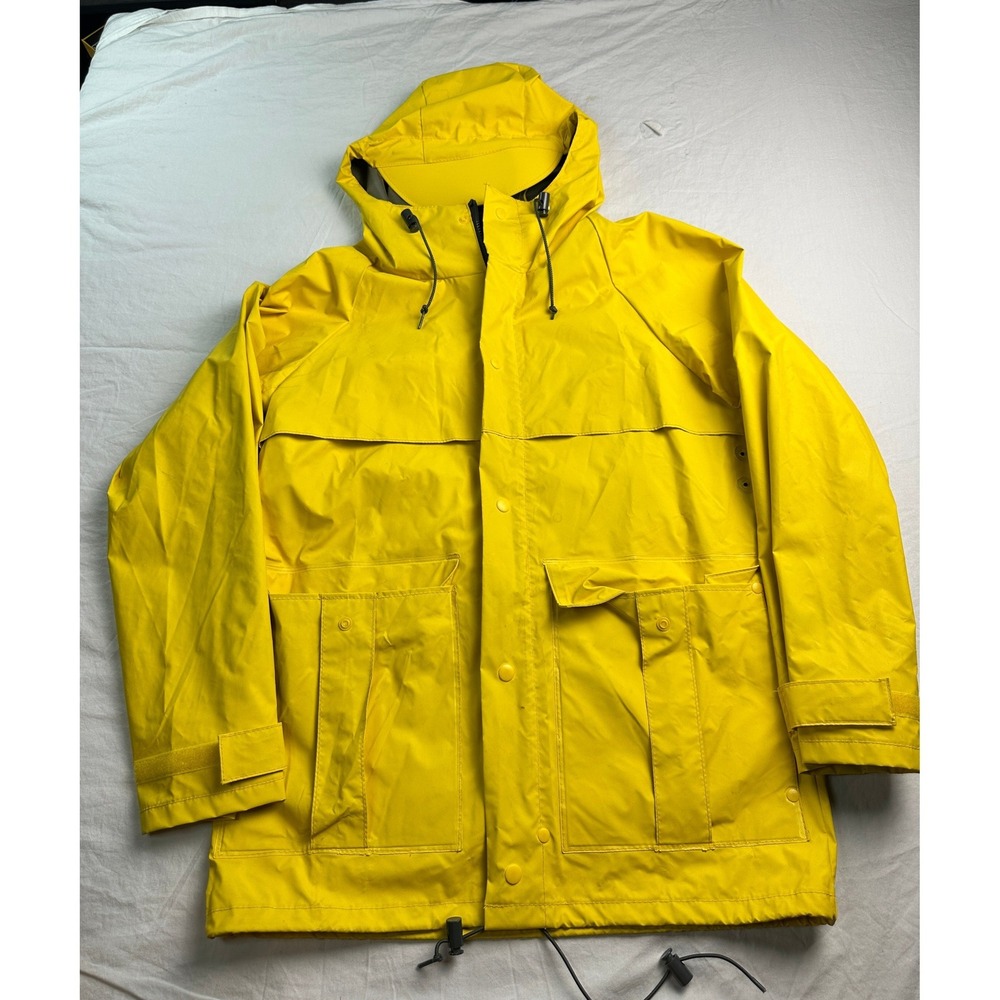 Pro Rainer Mens Yellow Hooded Raincoat PVC Nylon Waterproof Jacket Small A-10